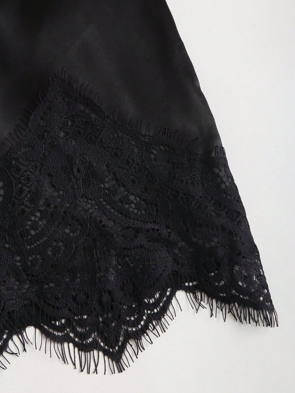 Black Casual Women's Elegant Satin Lace Detail Skirt - Picture 3 of 4